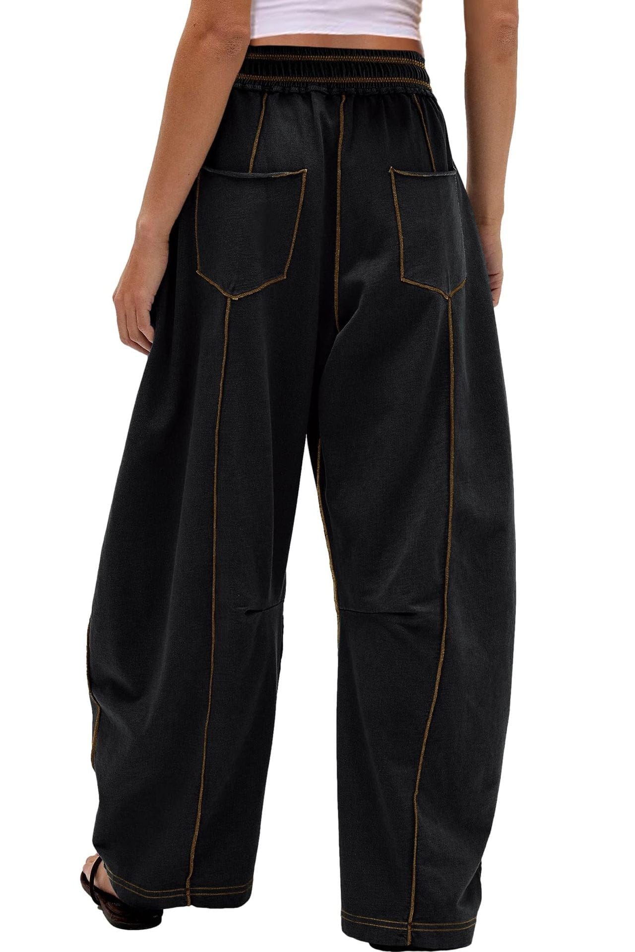 Wide Leg Contrast Barrel Pants