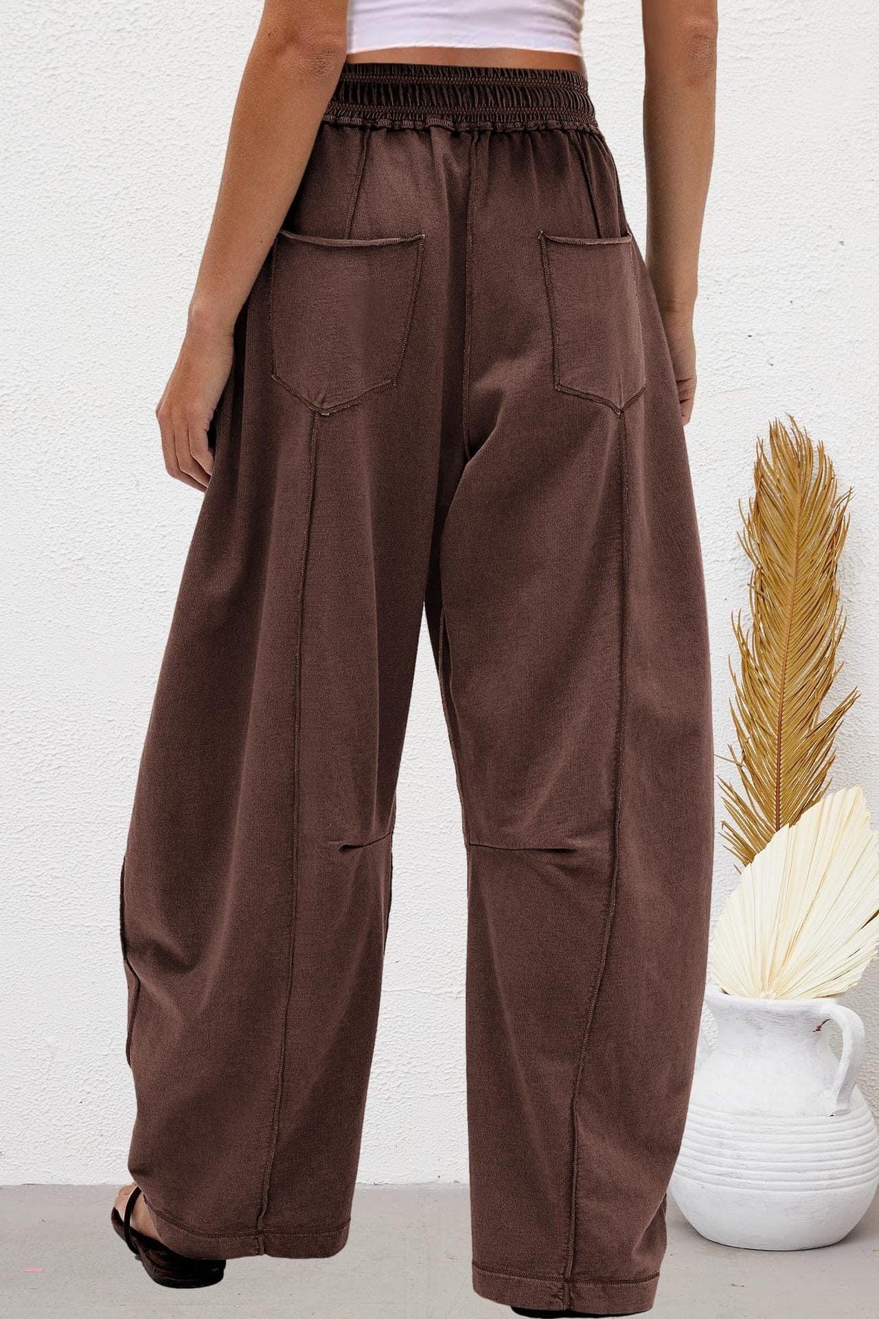 Wide Leg Contrast Barrel Pants