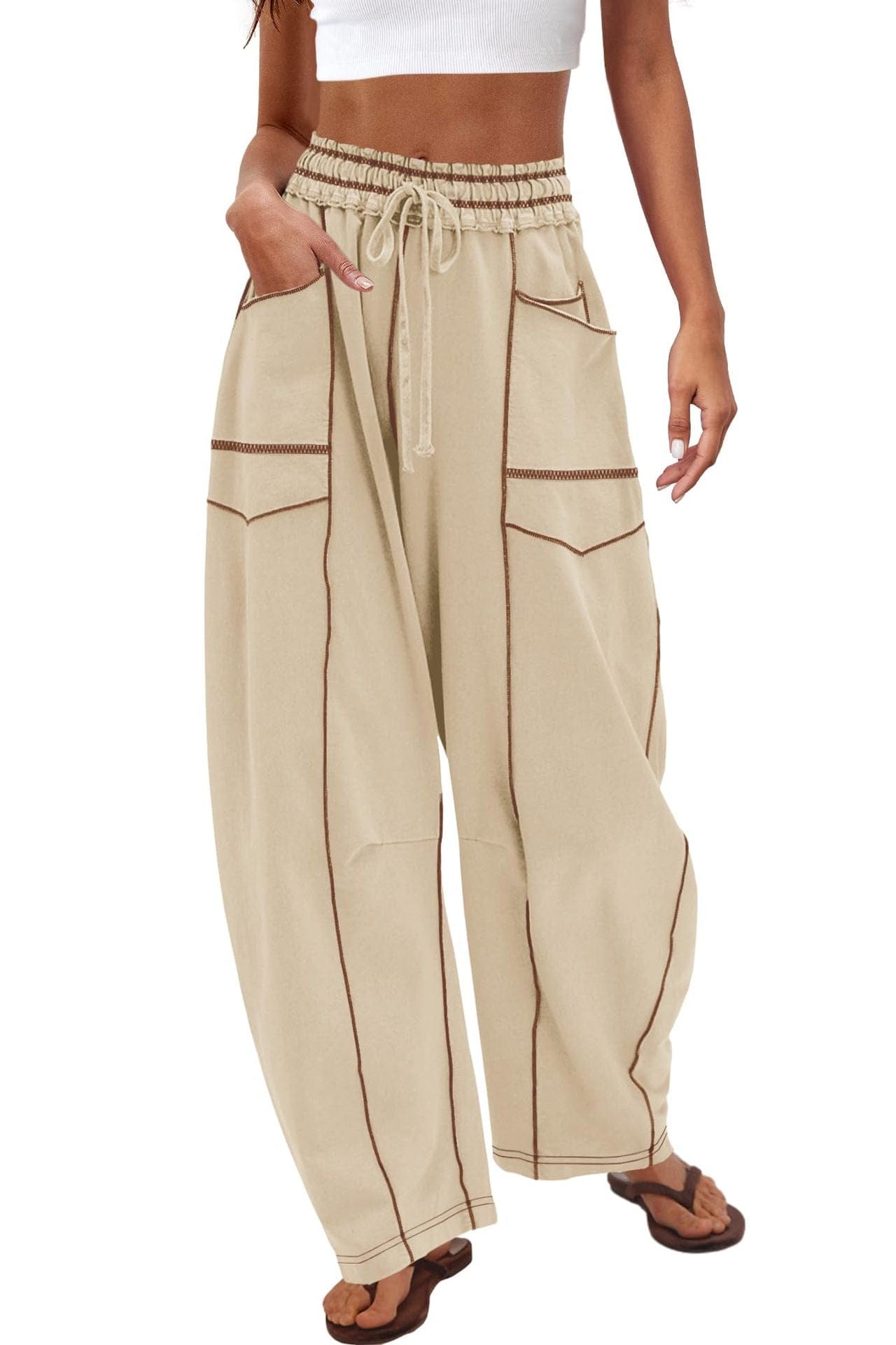 Wide Leg Contrast Barrel Pants
