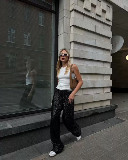 Sparkle & Shine Sequin Wide-Leg Pants