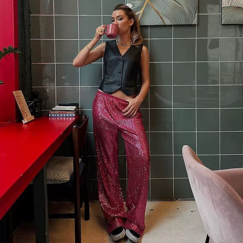 Sparkle & Shine Sequin Wide-Leg Pants