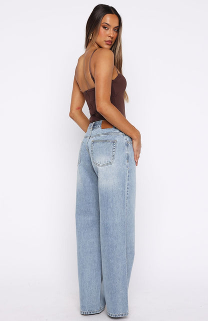 Maeve Low Rise Wide Leg Jeans Light Blue Wash