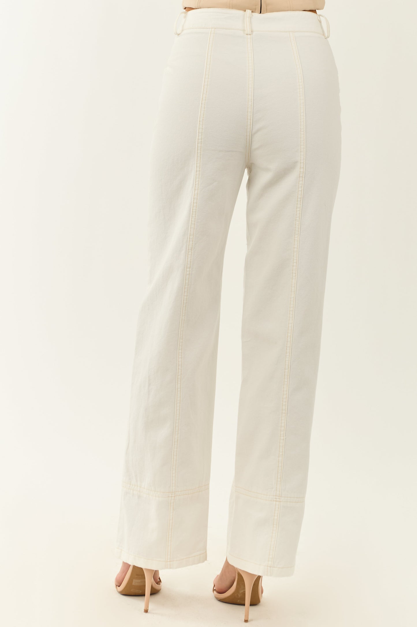 Off White High Waisted Straight Leg Denim Pants