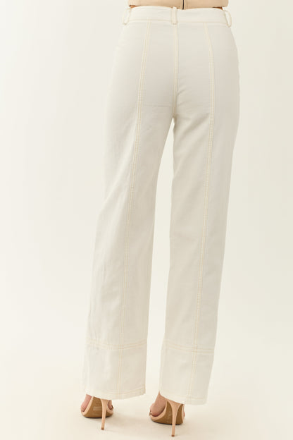 Off White High Waisted Straight Leg Denim Pants