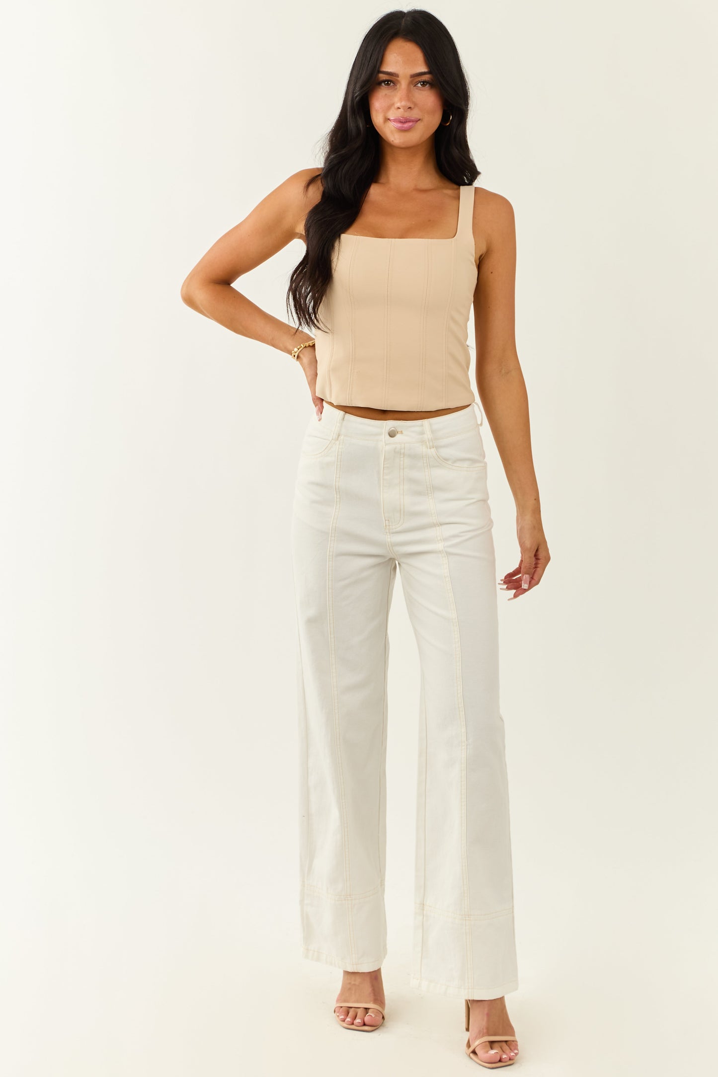 Off White High Waisted Straight Leg Denim Pants