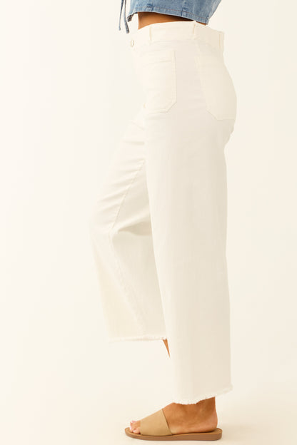 Off White Stretchy Denim Straight Patch Pocket Jeans