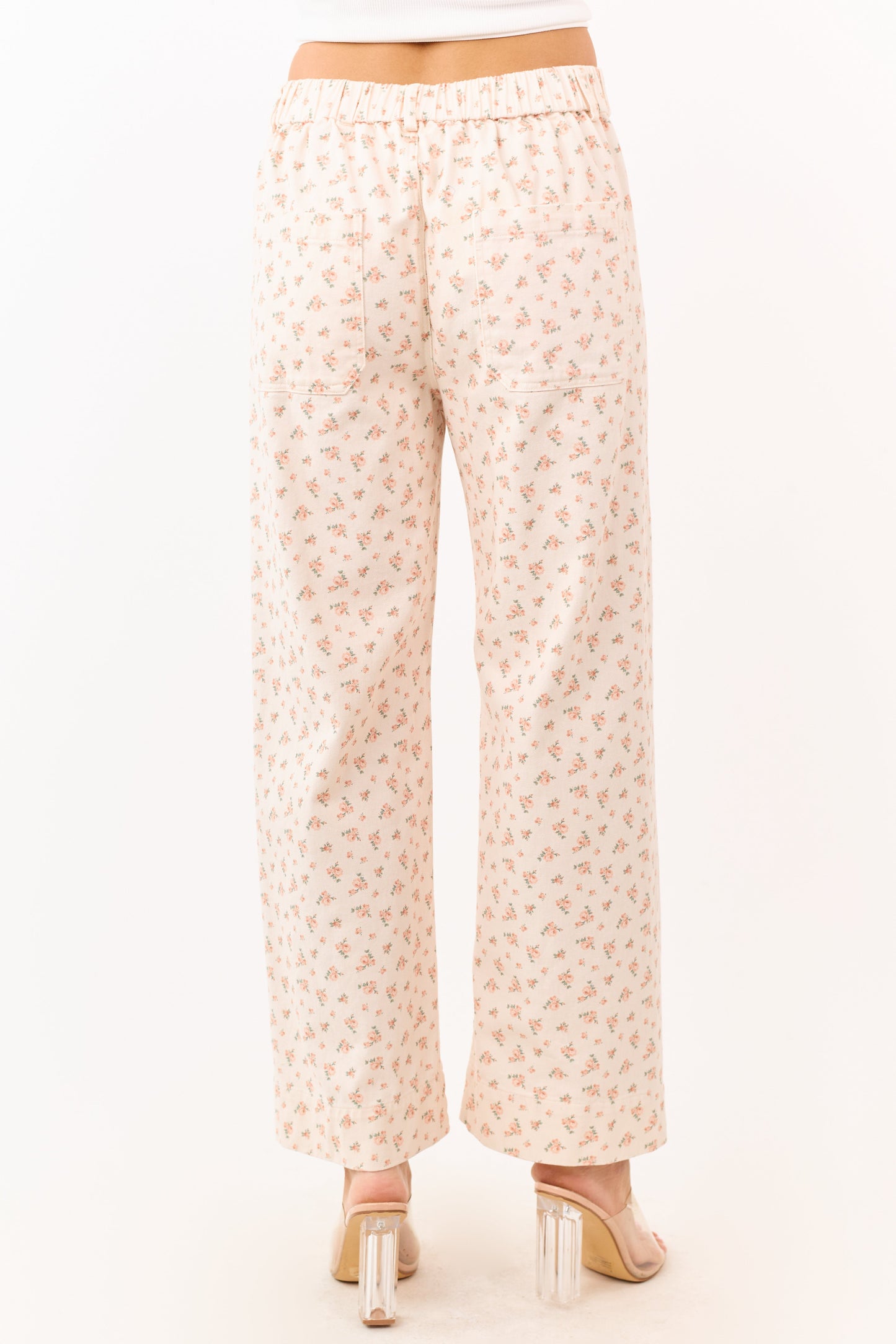 Peach Ditsy Floral Patch Pocket Wide Leg Jeans