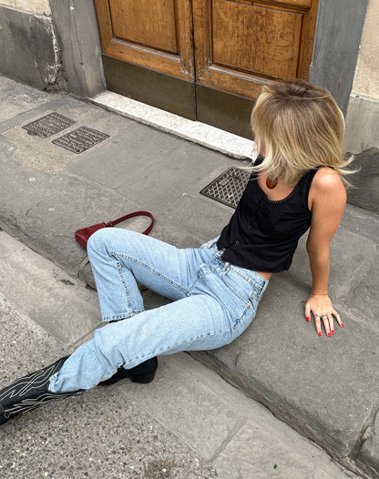Mid Rise Straight Leg Cropped Jeans in Bleach Denim