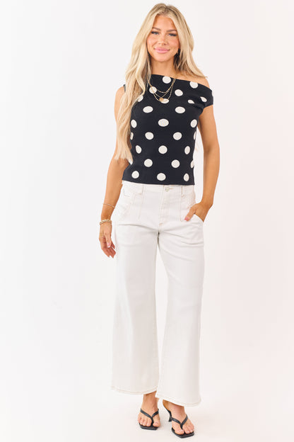 Risen Ivory Contrast Stitch Stretchy Wide Leg Jeans
