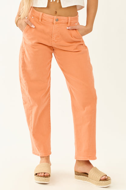 Risen Melon High Rise Cuffed Stretchy Barrel Jeans
