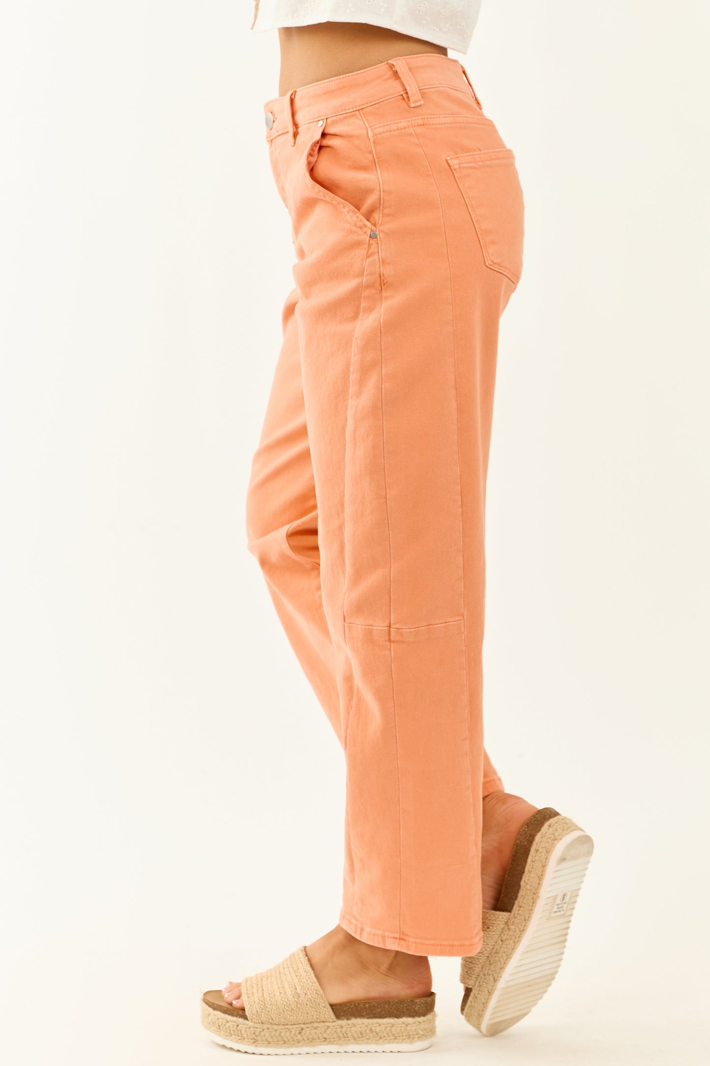 Risen Melon High Rise Cuffed Stretchy Barrel Jeans