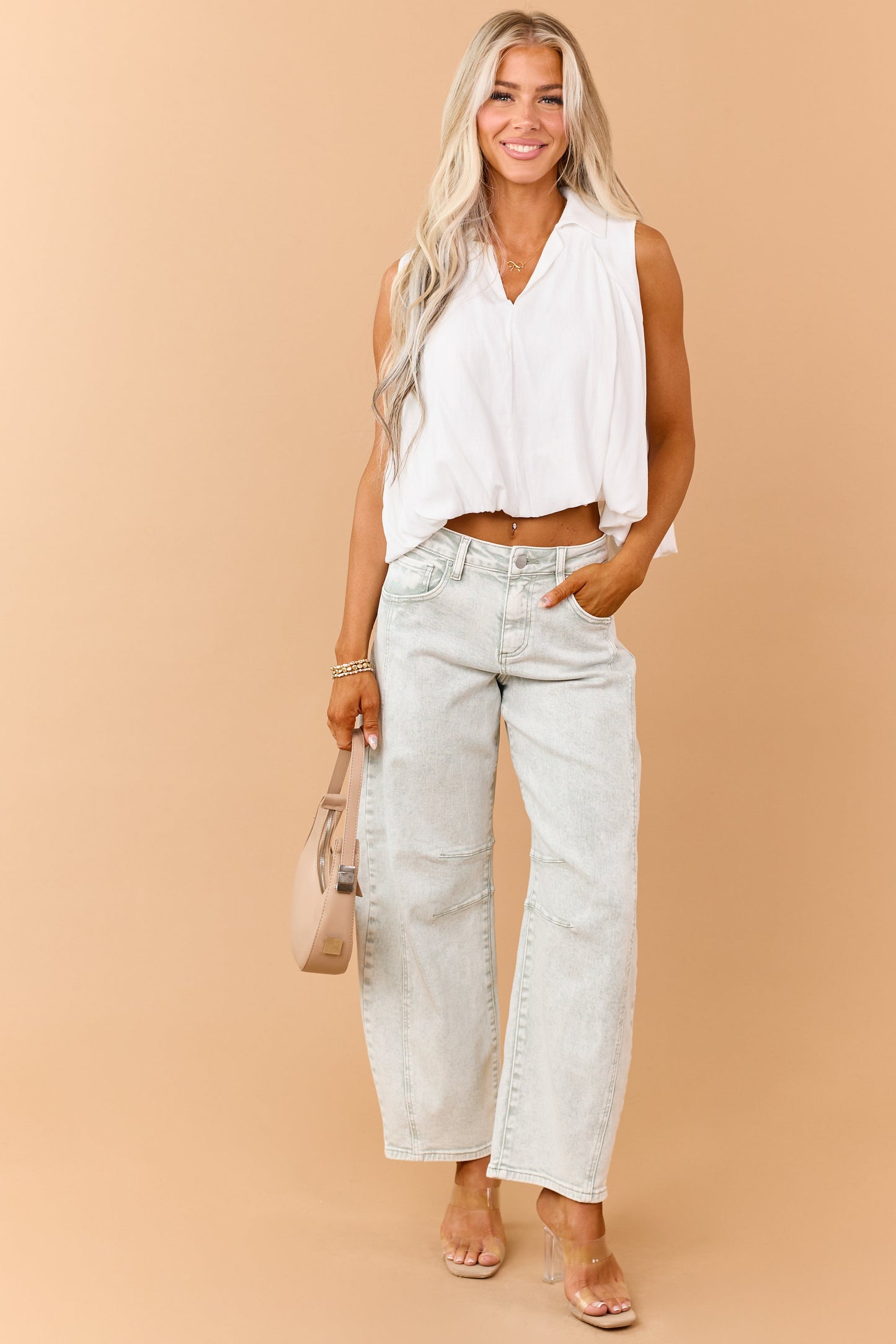 Risen Pistachio Washed Slouchy Barrel Jeans