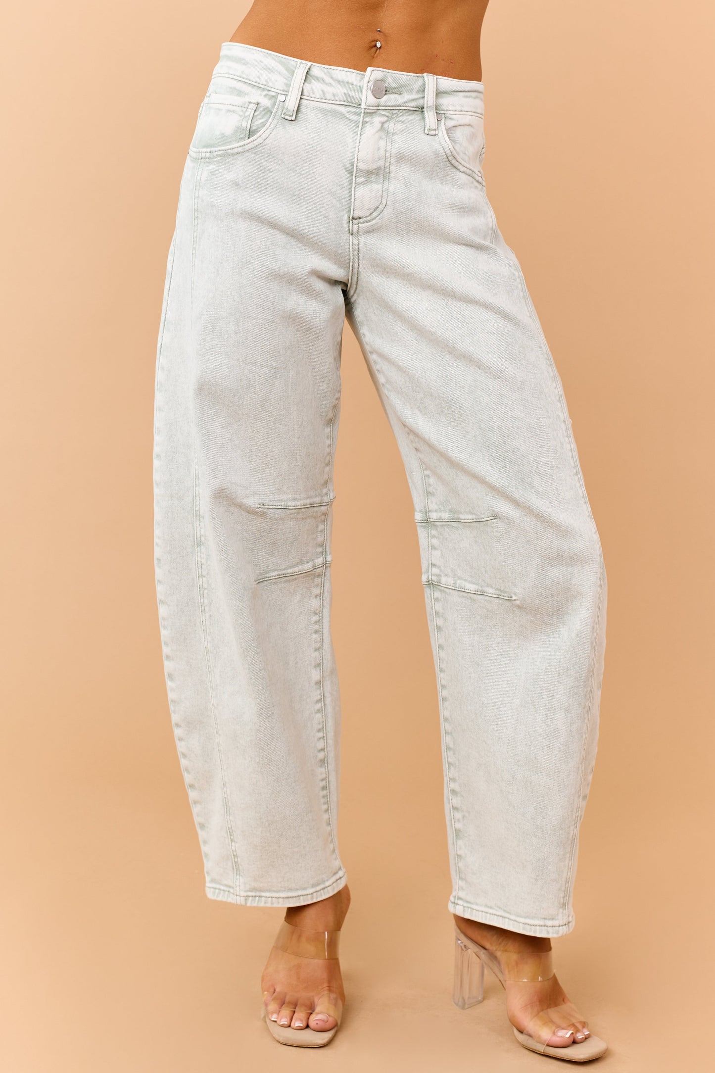Risen Pistachio Washed Slouchy Barrel Jeans