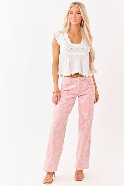 Risen Punch Floral Relaxed Straight Stretchy Jeans