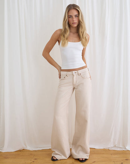 Low Rise Slouchy Flare Jeans in Twill Off White
