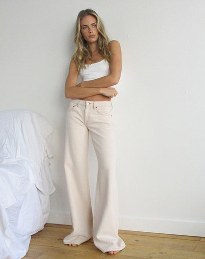 Low Rise Slouchy Flare Jeans in Twill Off White