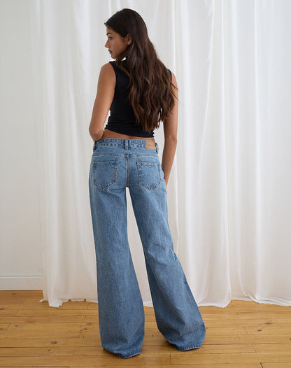Low Rise Slouchy Flare Jeans in Blue Stone