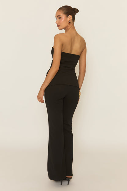Black Bandeau Waistcoat and Flare Trouser Co-ord Set - Jalara