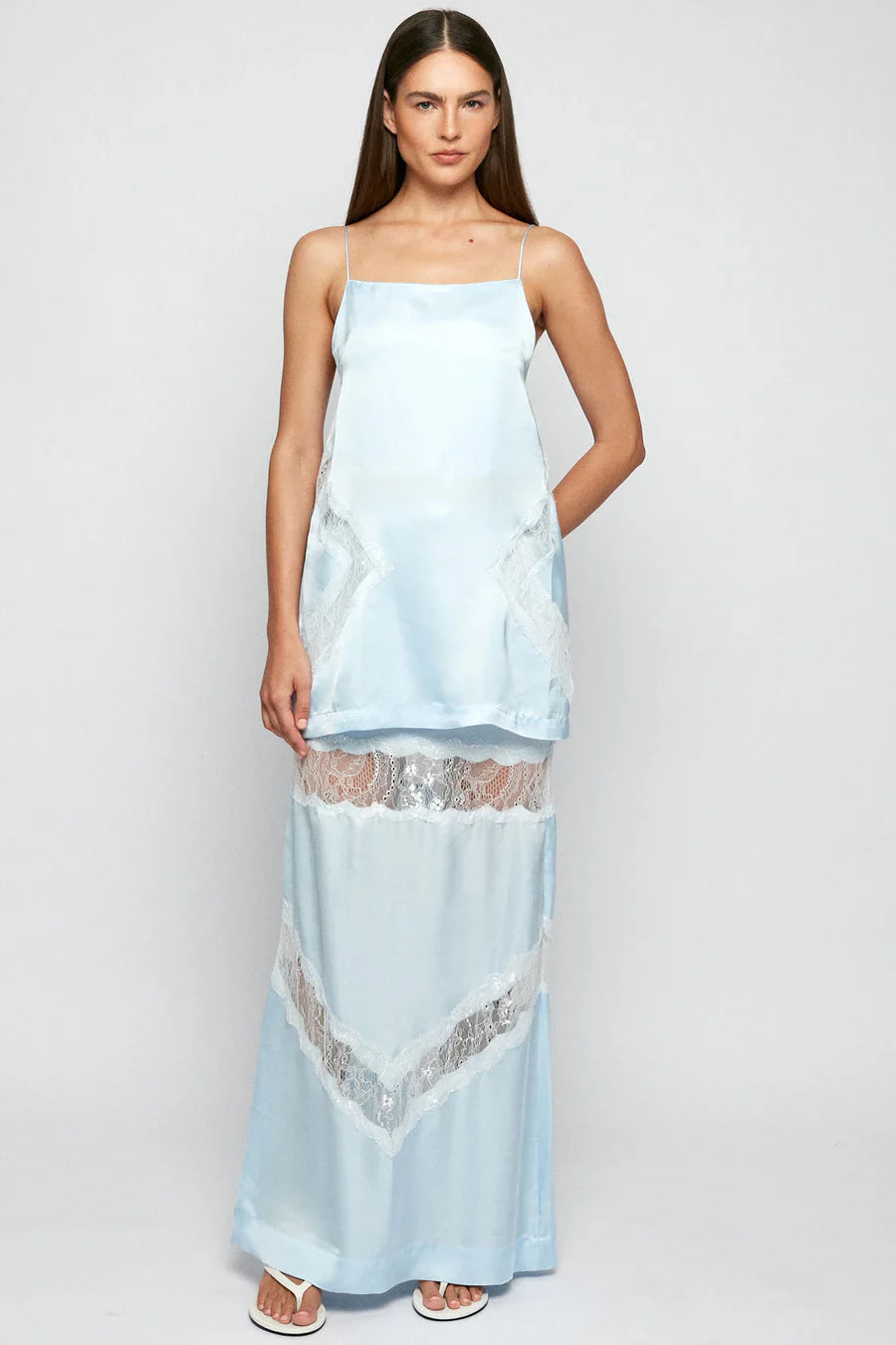 Lace Panel Slip Top - Sky Blue SWF
