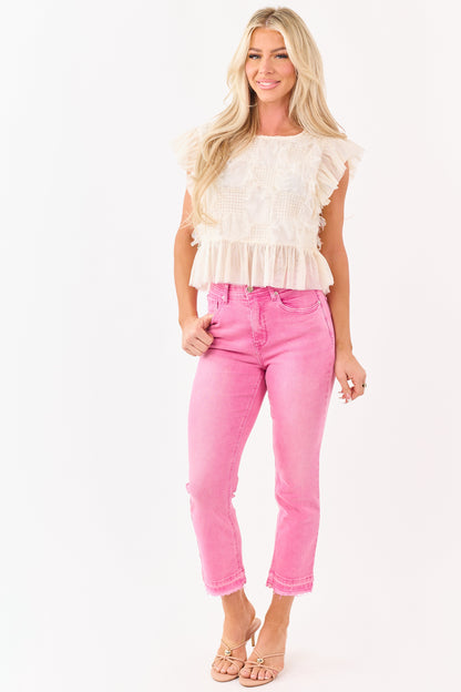 Saige Bubblegum Tummy Control Crop Kick Flare Jeans