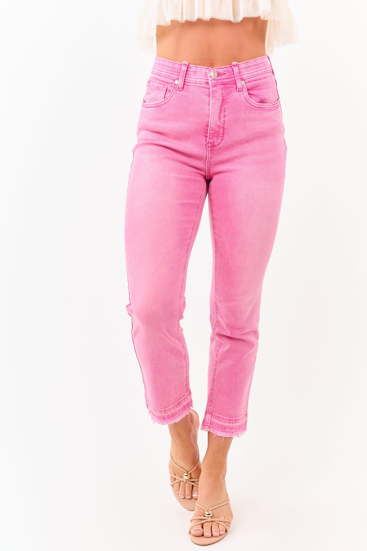 Saige Bubblegum Tummy Control Crop Kick Flare Jeans