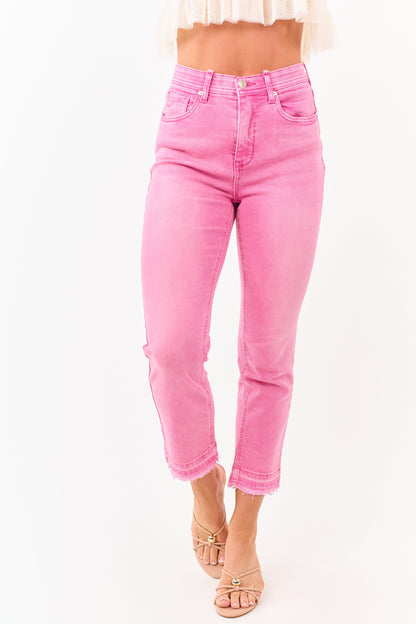 Saige Bubblegum Tummy Control Crop Kick Flare Jeans