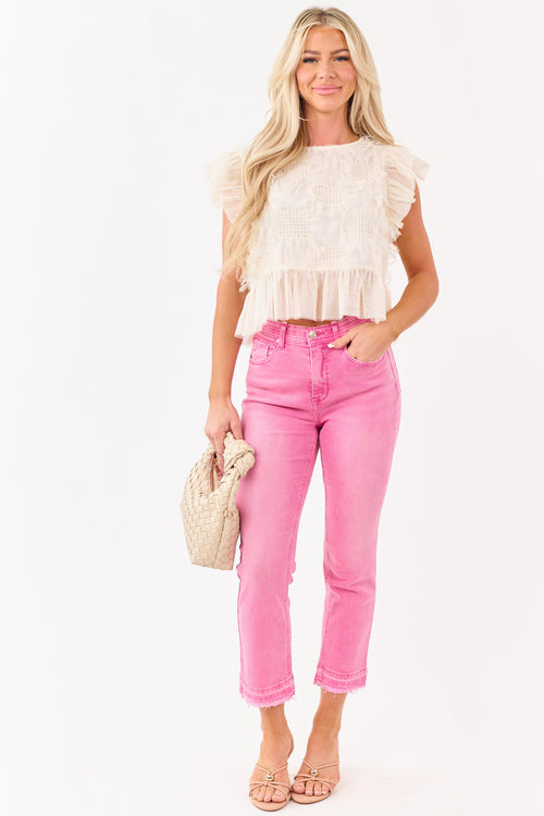 Saige Bubblegum Tummy Control Crop Kick Flare Jeans