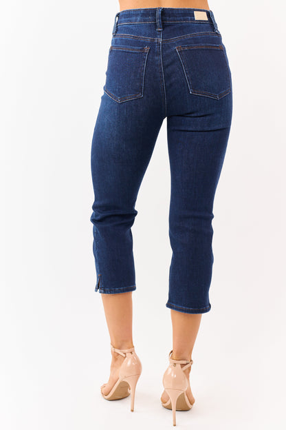 Saige Dark Wash Tummy Control Stretchy Capri Jeans