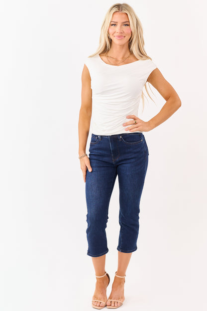 Saige Dark Wash Tummy Control Stretchy Capri Jeans