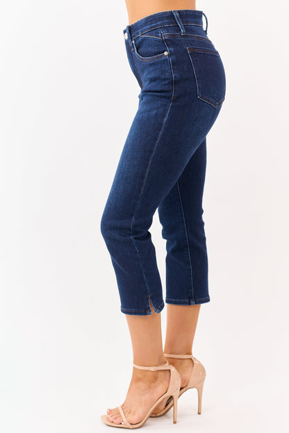 Saige Dark Wash Tummy Control Stretchy Capri Jeans