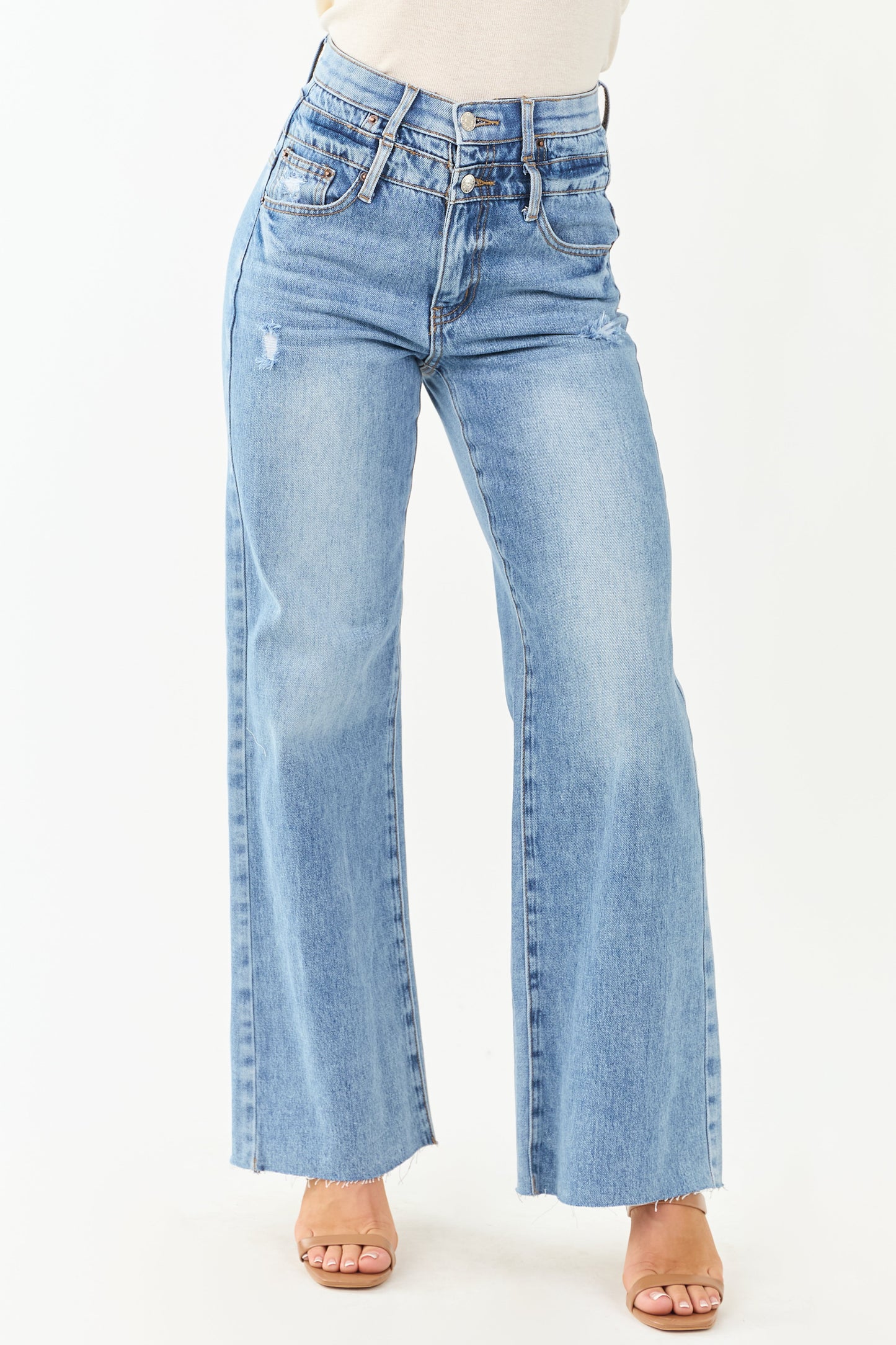 Saige Double Waist Tummy Control Straight Jeans