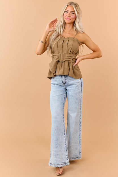 Saige Light Wash Tummy Control Stretchy Wide Jeans