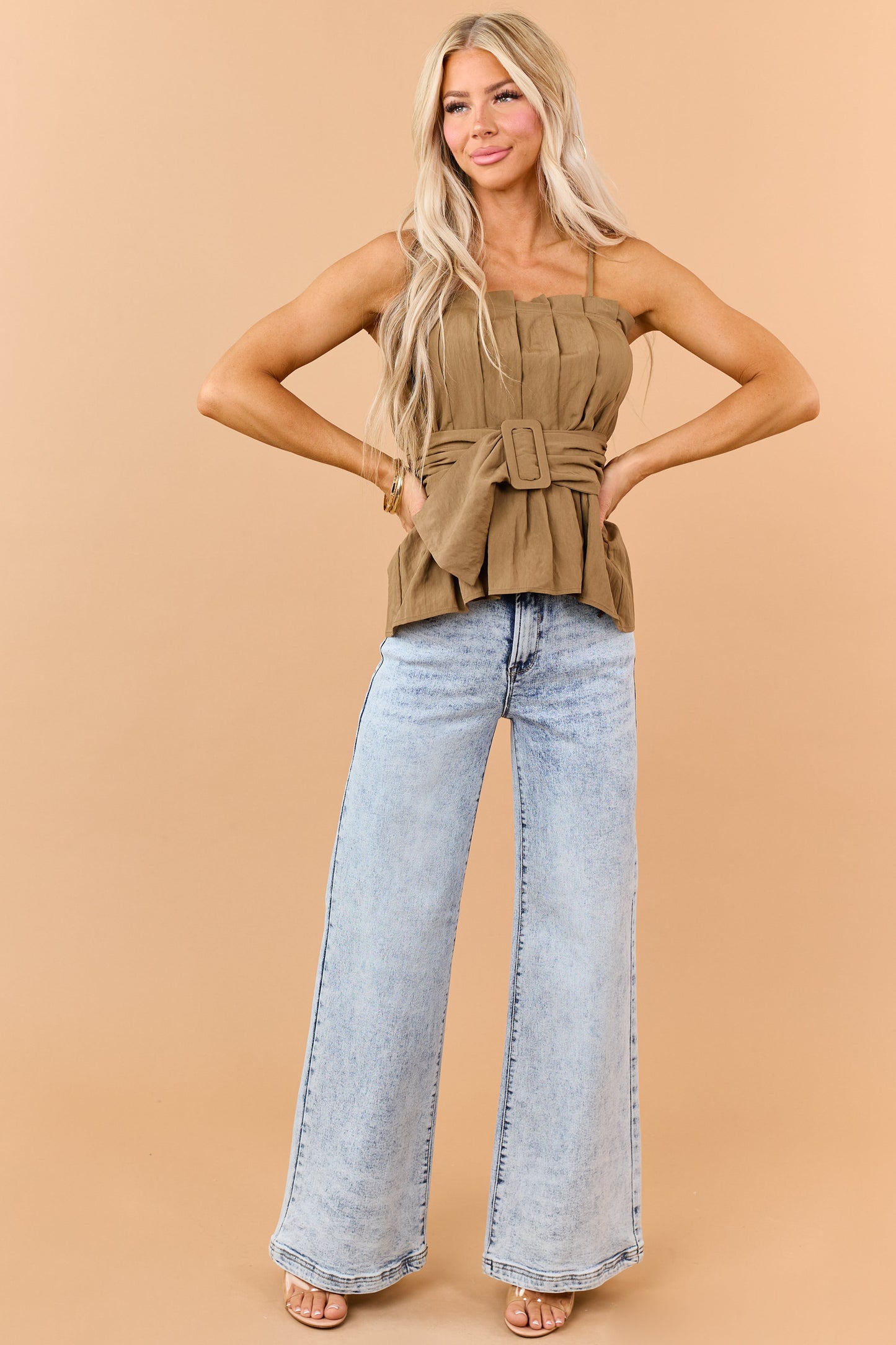 Saige Light Wash Tummy Control Stretchy Wide Jeans