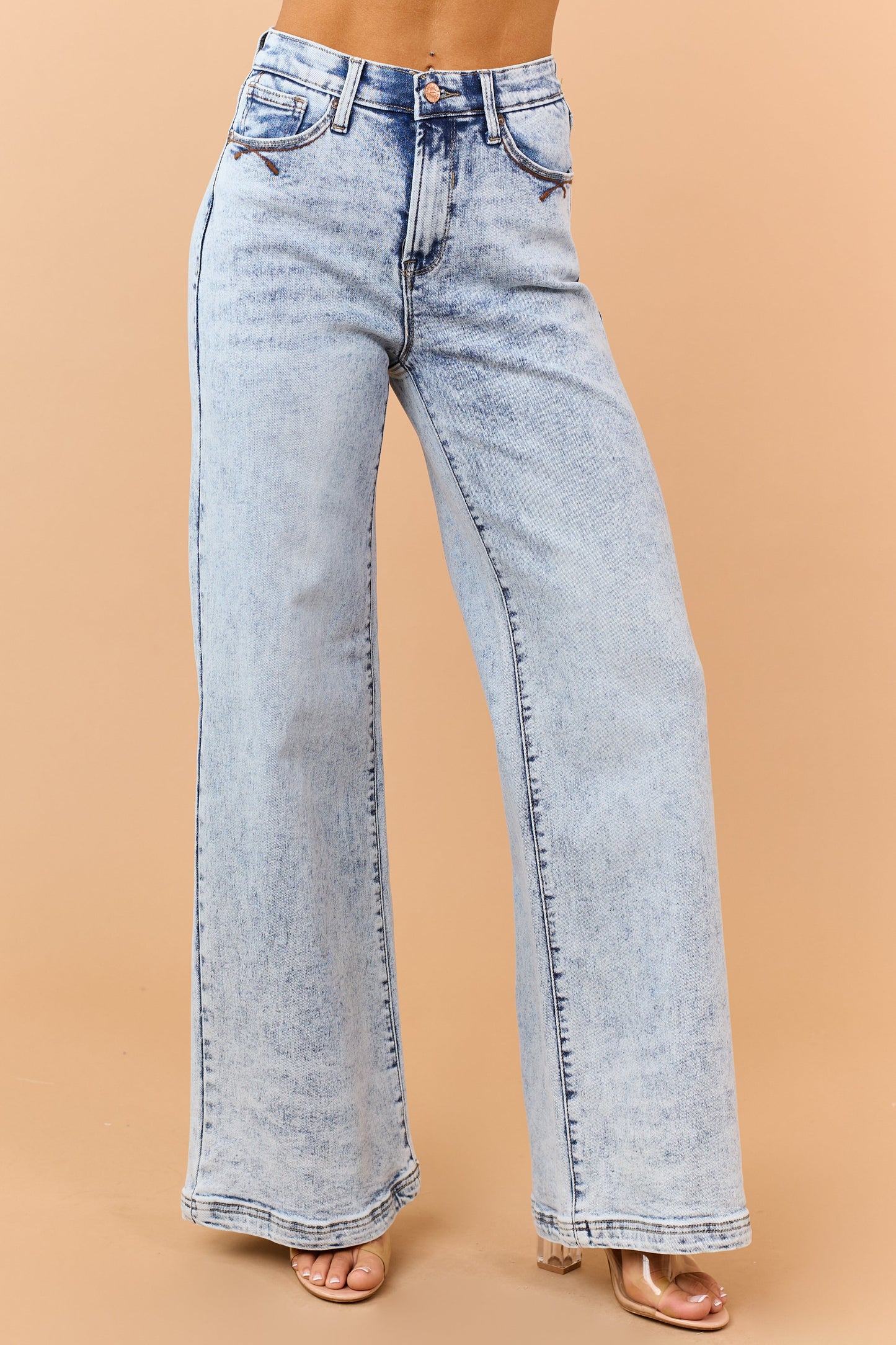 Saige Light Wash Tummy Control Stretchy Wide Jeans