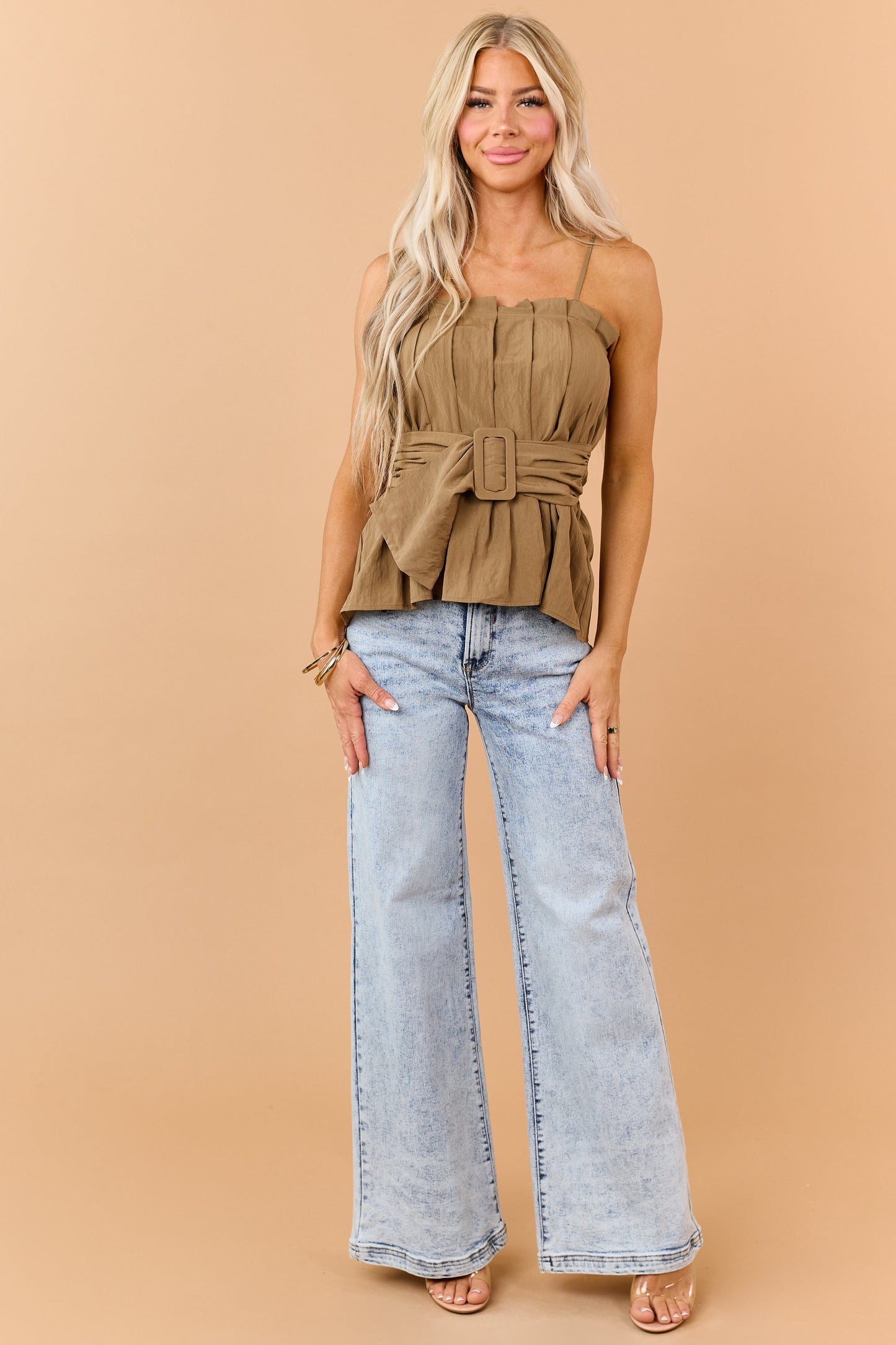 Saige Light Wash Tummy Control Stretchy Wide Jeans