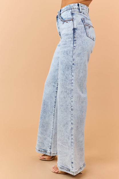 Saige Light Wash Tummy Control Stretchy Wide Jeans