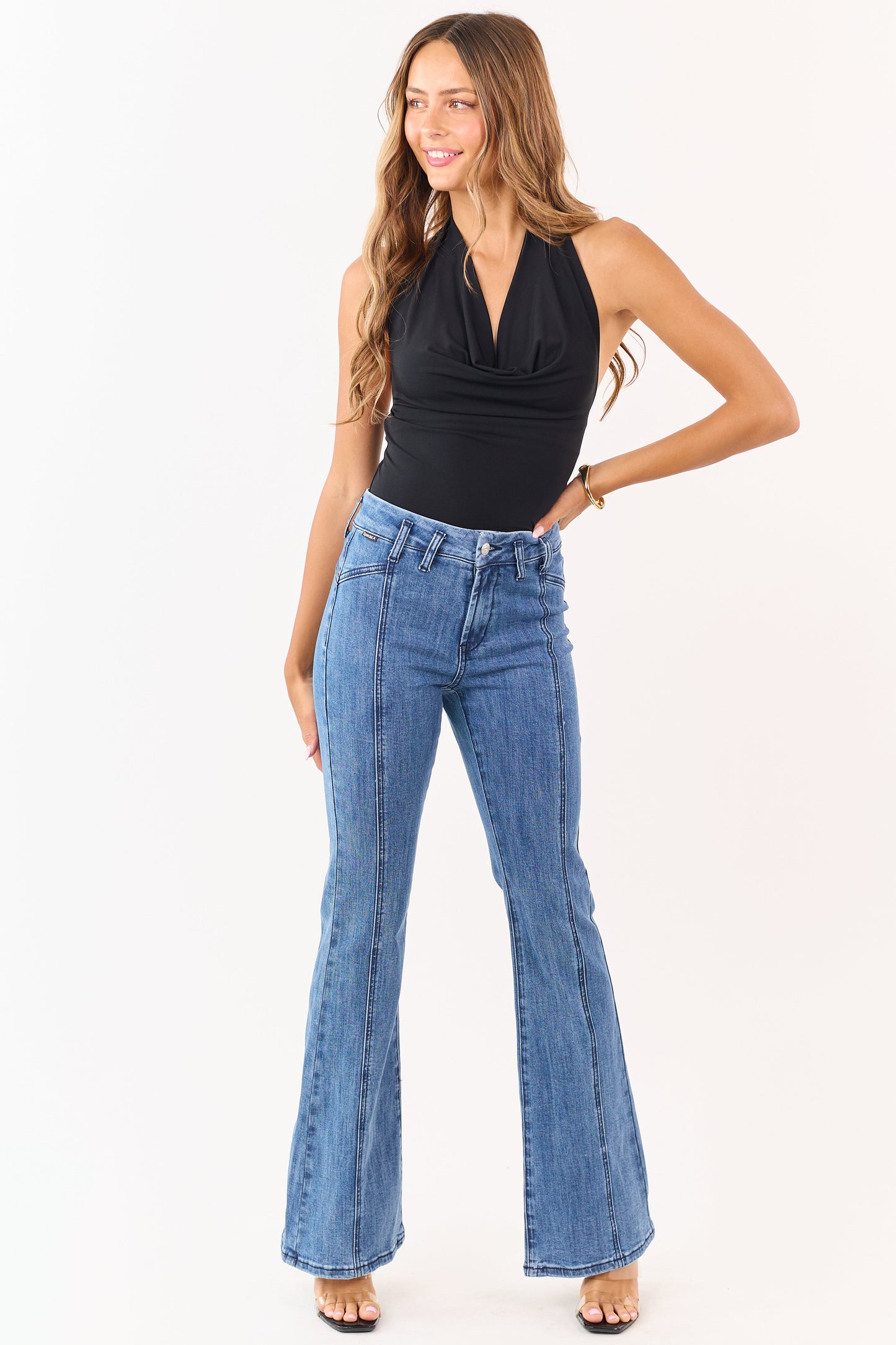 Saige Medium Dark Wash Flare Leg Stretchy Jeans