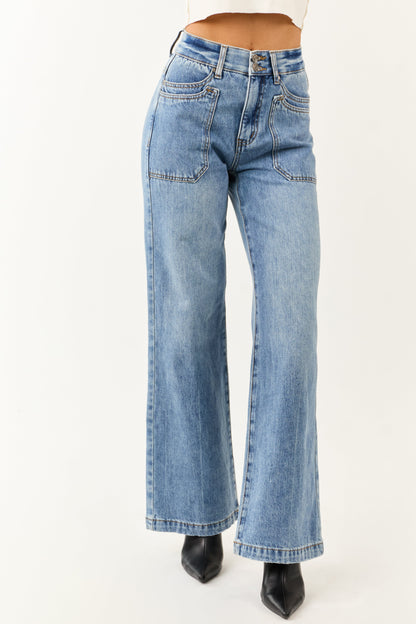 Saige Medium Tummy Control Double Pocket Wide Jeans