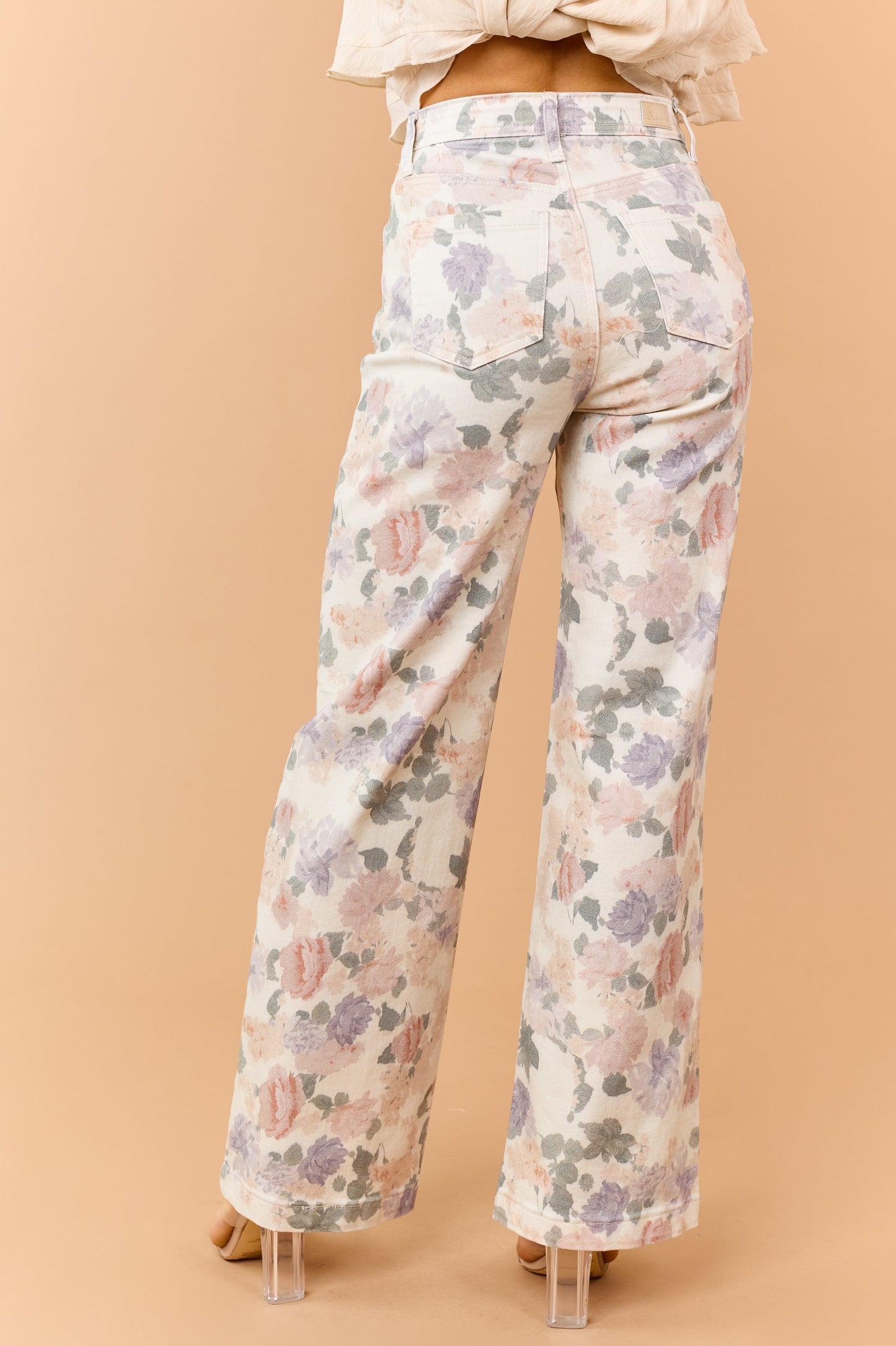 Saige Vanilla Floral Tummy Control Straight Jeans