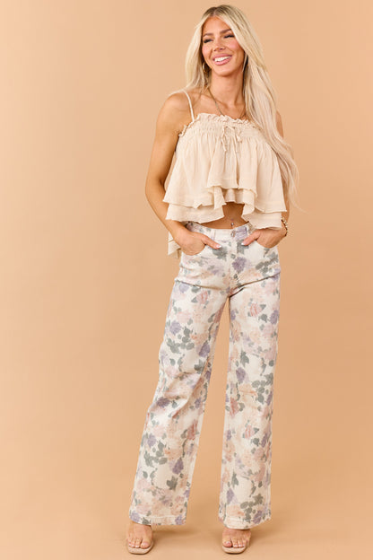 Saige Vanilla Floral Tummy Control Straight Jeans