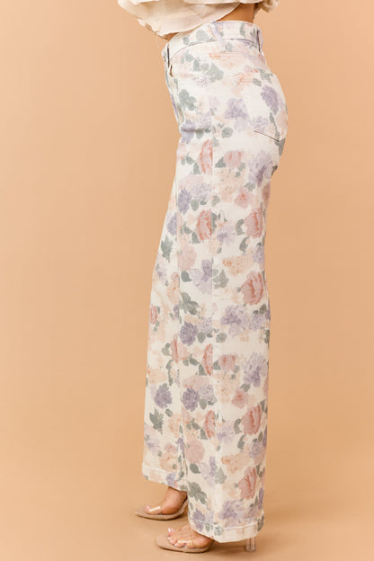 Saige Vanilla Floral Tummy Control Straight Jeans