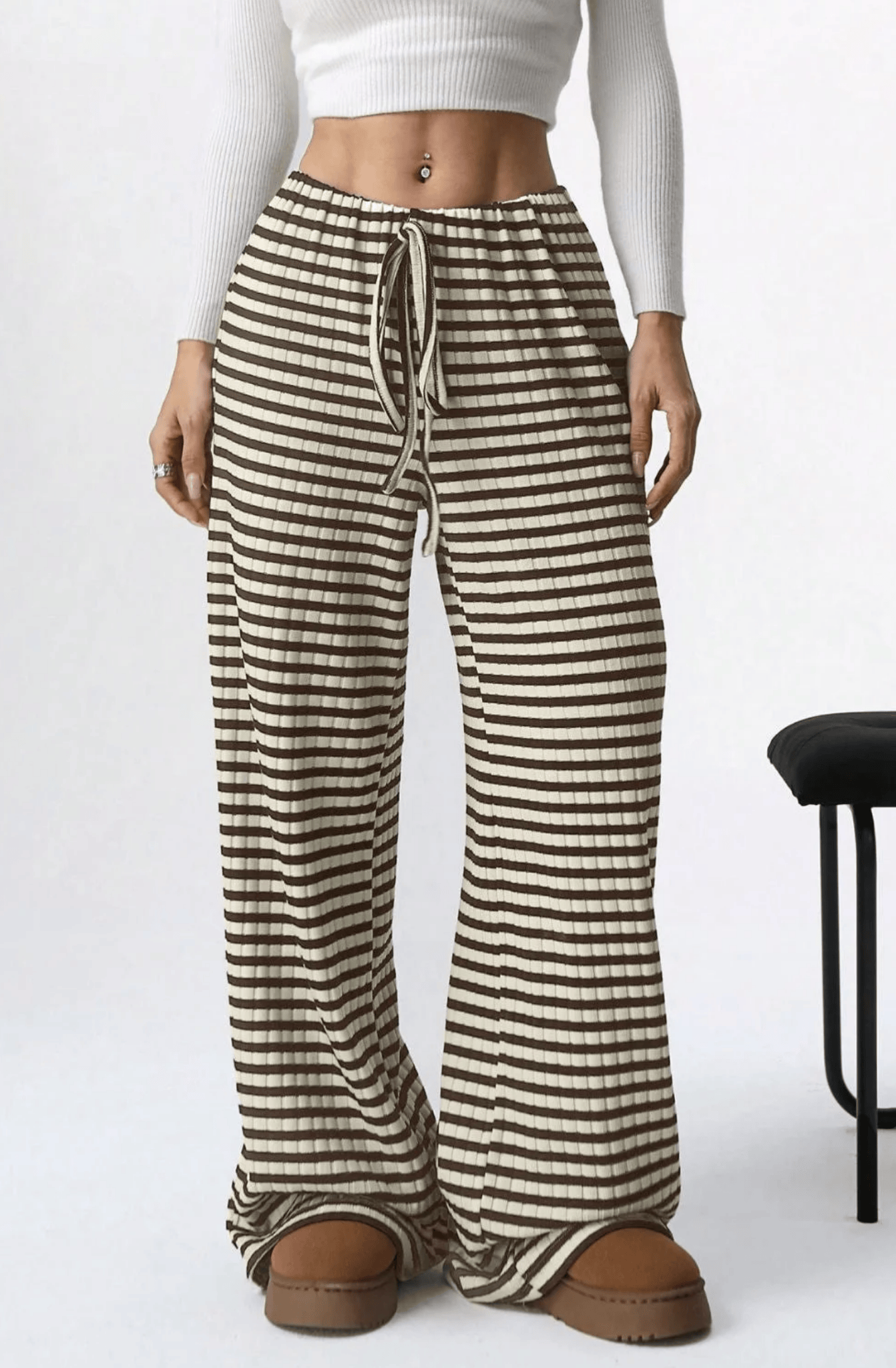 Wide Leg Stripe Tie Pants