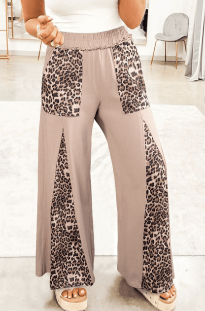 Mineral Wash Leopard Patchwork Wide Leg Pants