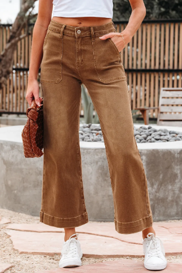 Cropped High Rise Wide Leg Jeans