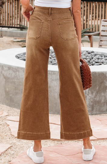 Cropped High Rise Wide Leg Jeans