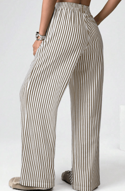 The Stripe Edit Elastic High Waist Pocketed Loose Pants