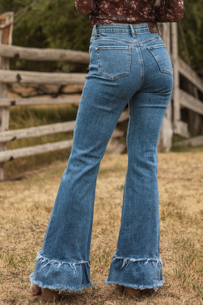 Special A Tummy Control Ruffle Flare Stretchy Jeans