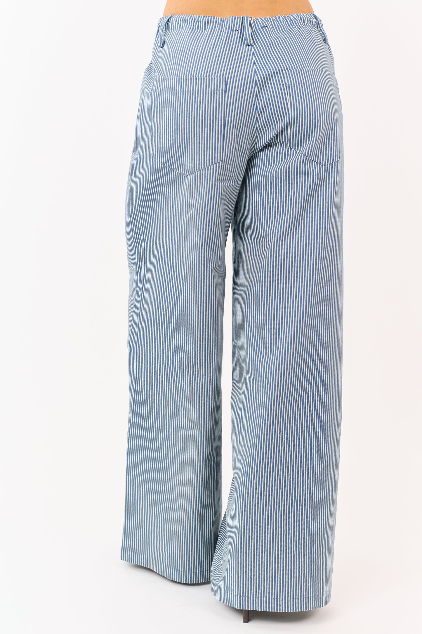 Steel Blue Pin Stripe Stretchy Denim Wide Leg Pants
