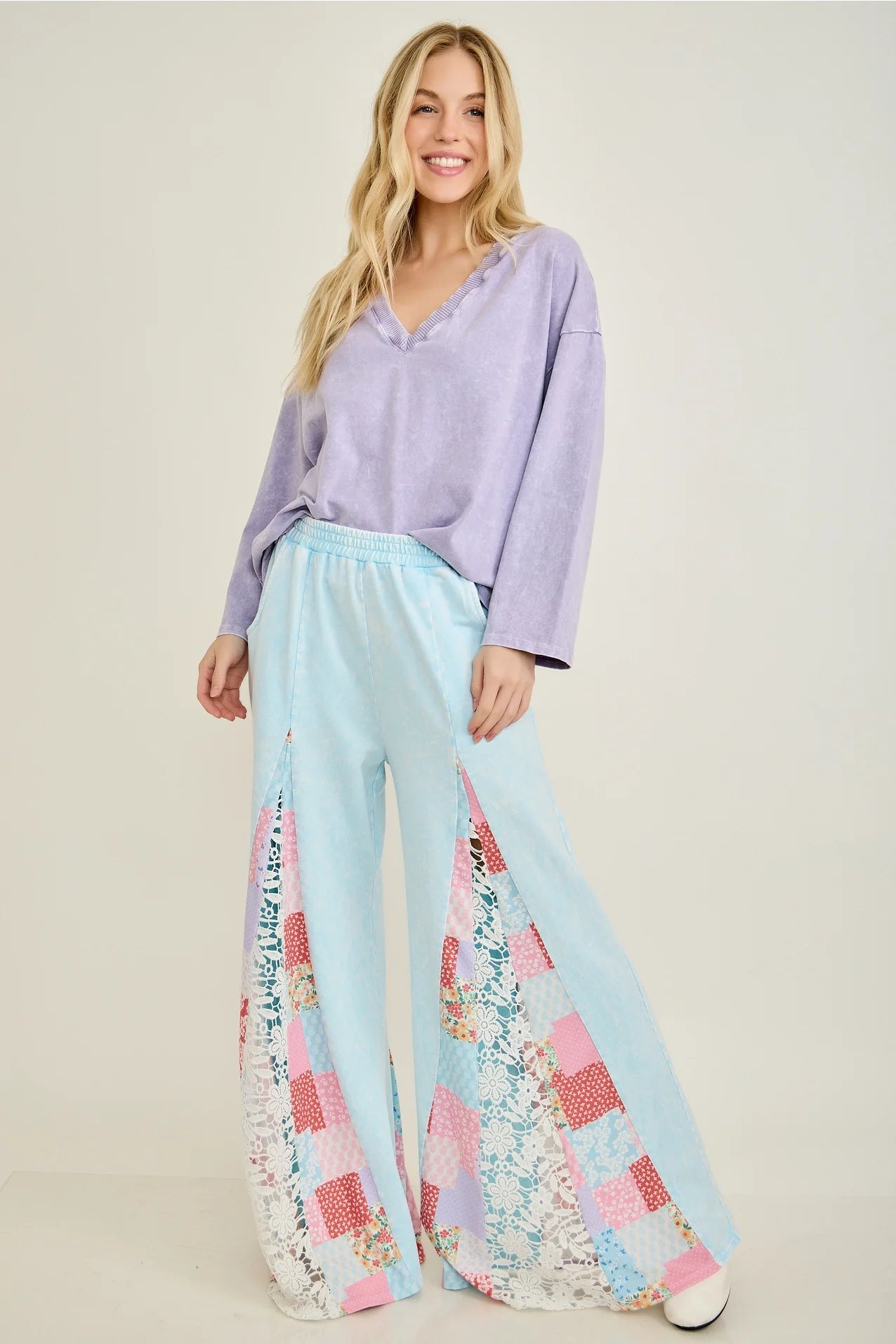 Sweet Patchwork Breeze Flare Pants