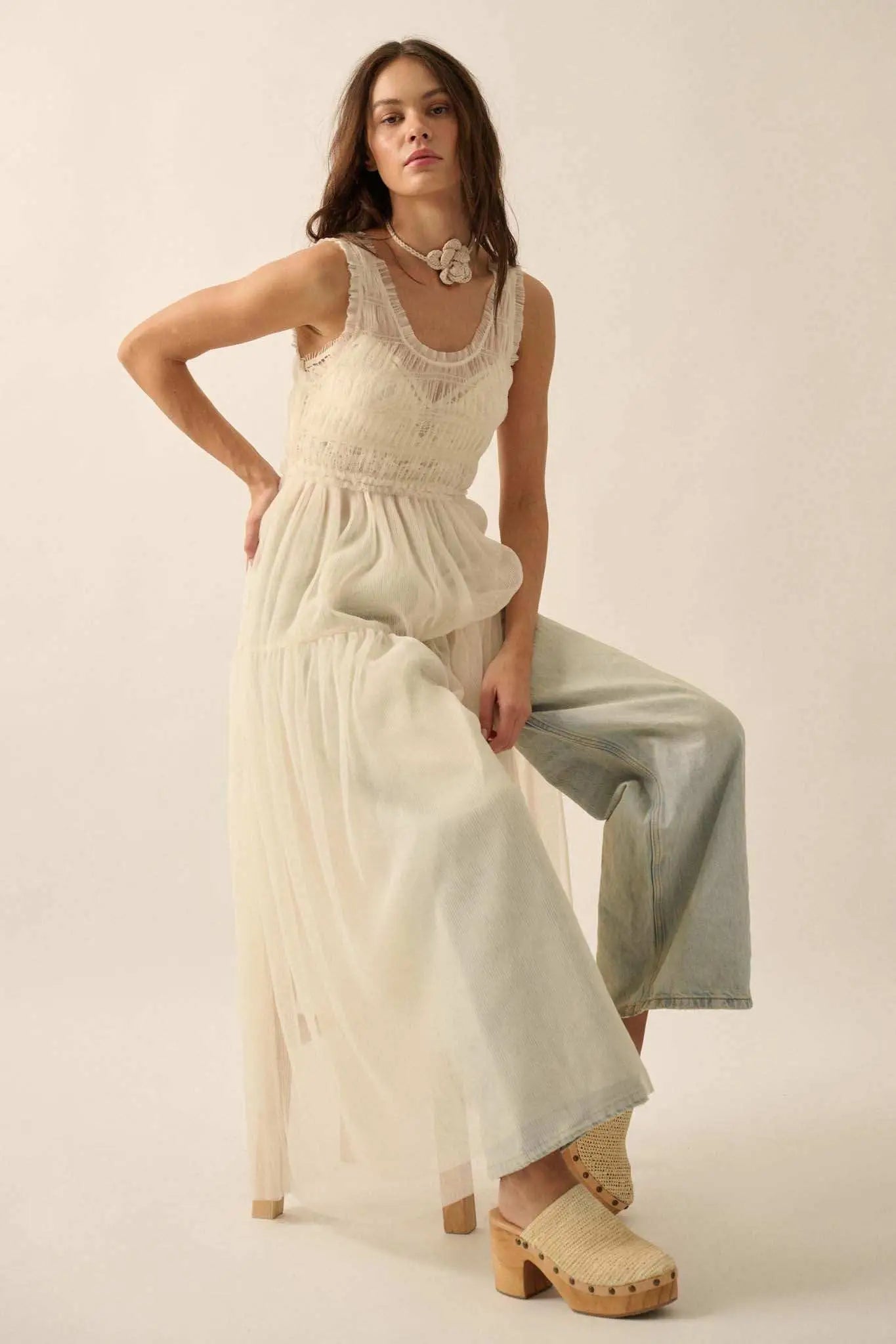 Tulle Time Sheer Smocked Tulle Maxi Dress